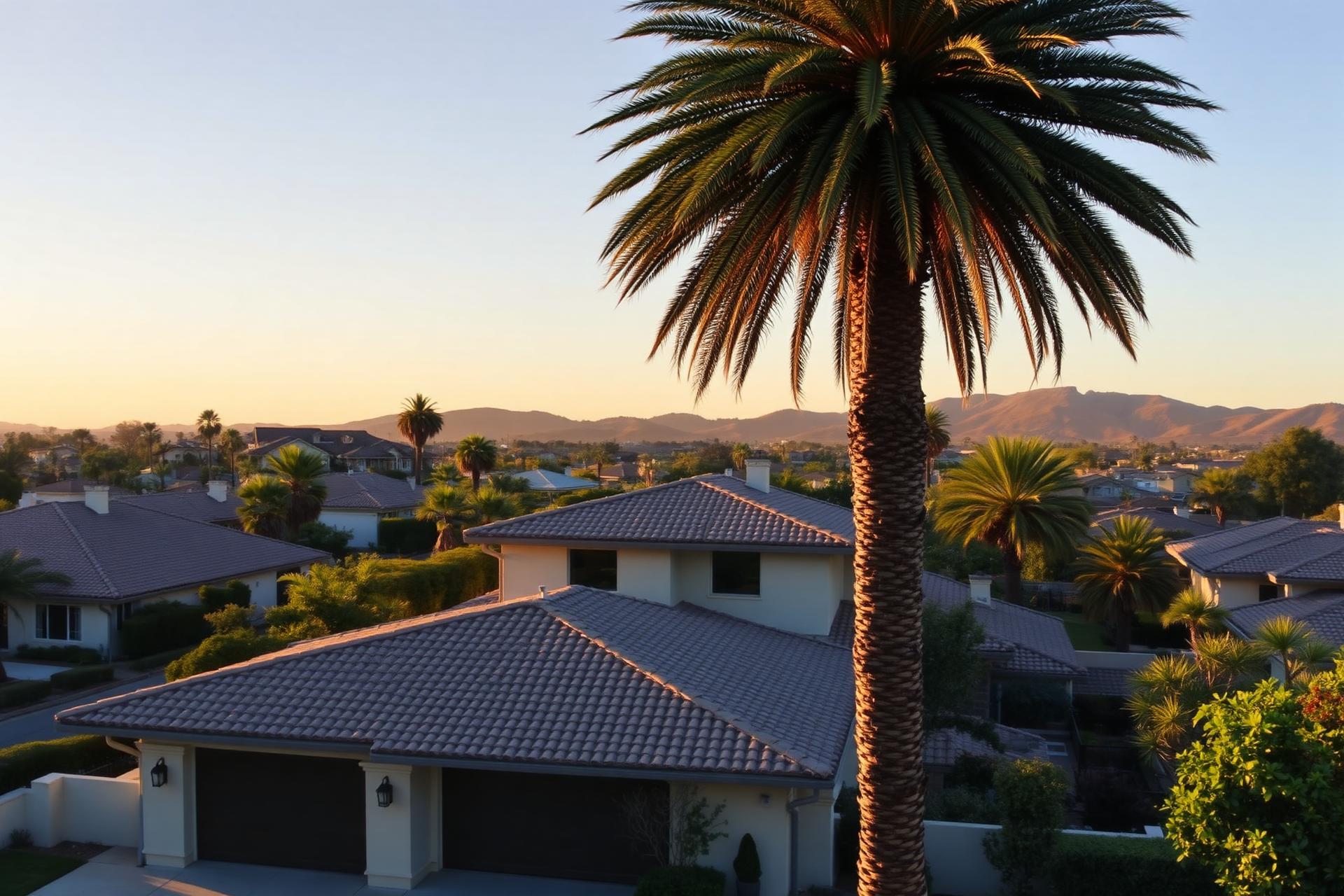 Ventura County neighborhood with palms and hillside homes