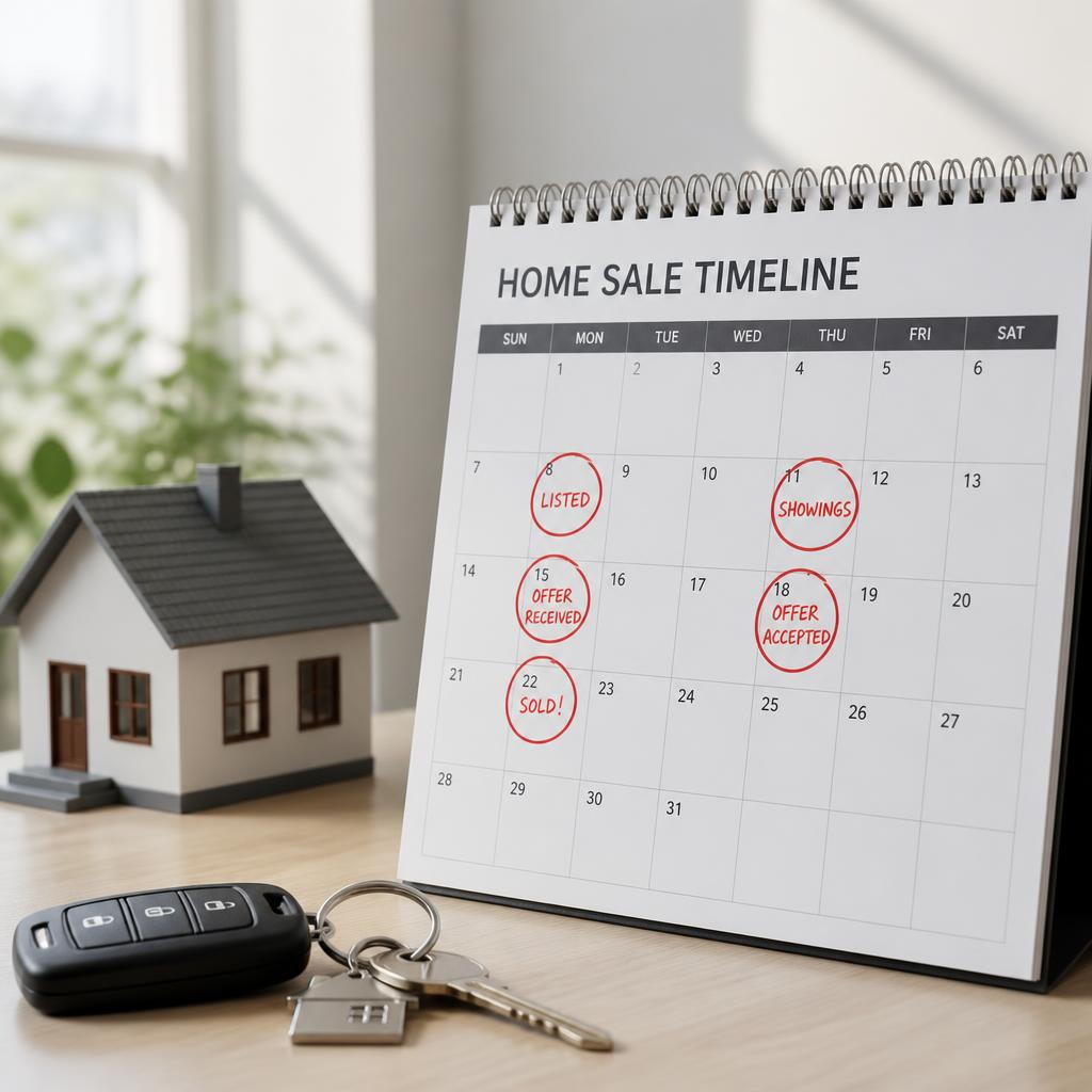 Home sale timeline calendar with key dates circled